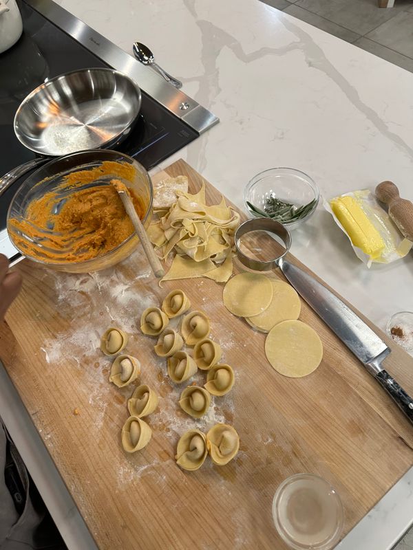 Overhead view of pumpkin tortellini